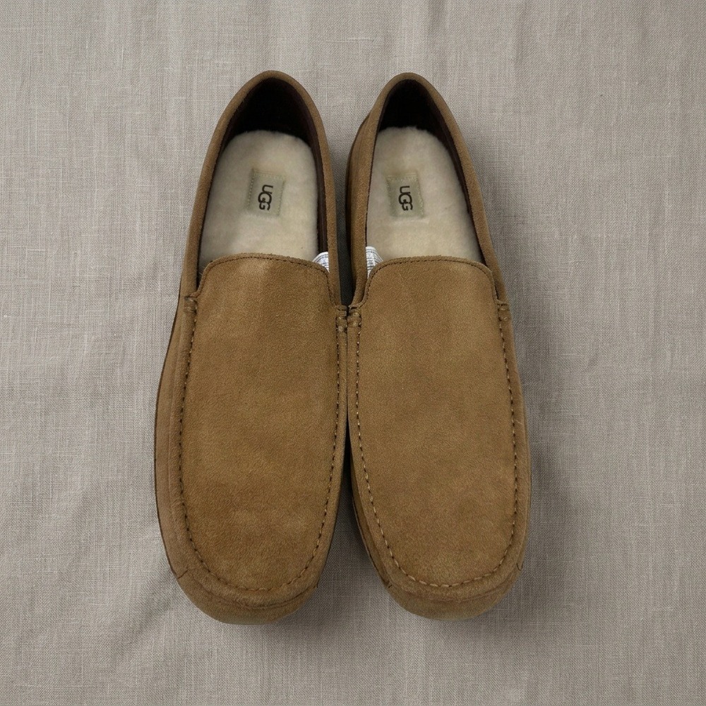 UGG Alder Mens 18 Chestnut Suede Wool Lined Moccasin Slippers 1003419 NIB